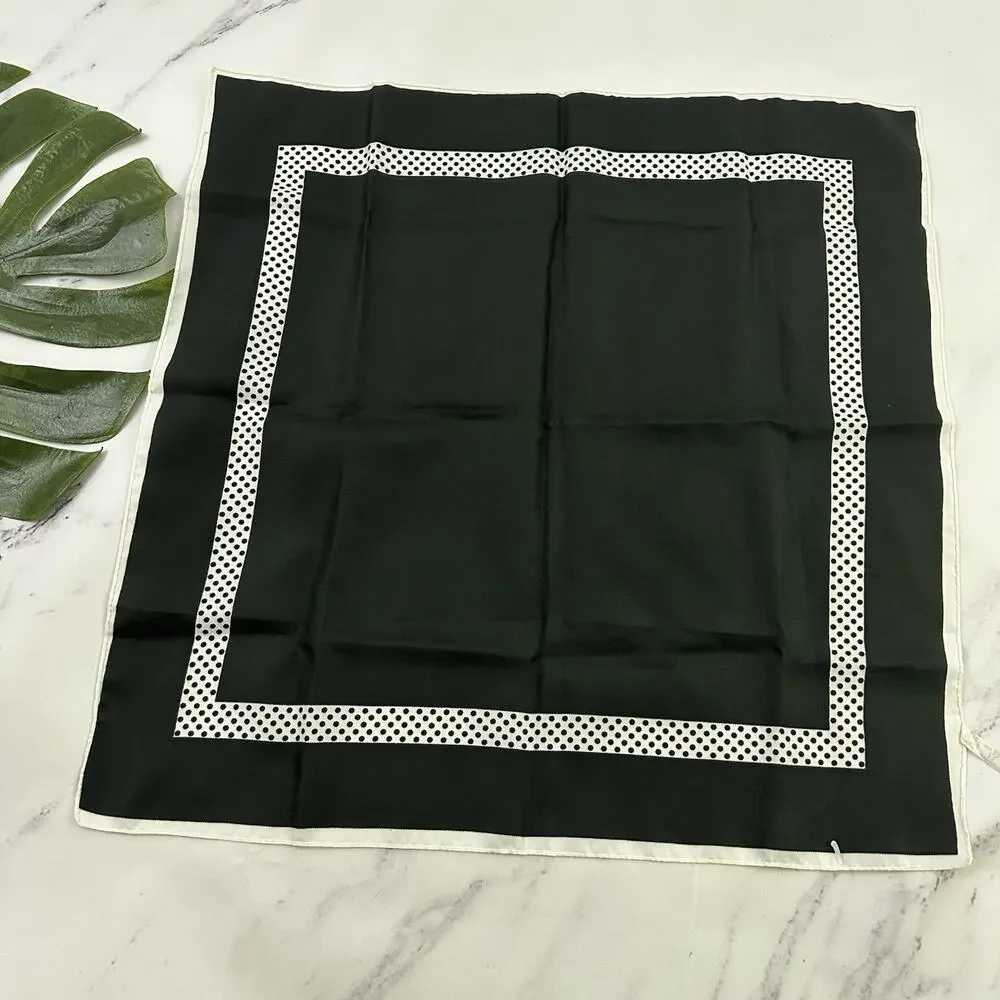 Baar & Beards Vintage 70s Square Scarf Black White Polka Dot Japan Stripe